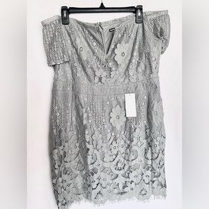Grey Lace Off the Shoulder Dress, 2X, *Stunning Lace Dress*